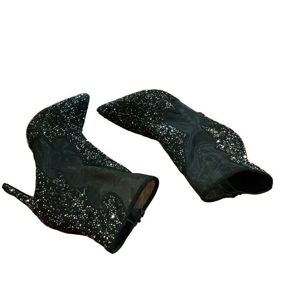 Express Black Sheer Mesh Panels Rhinestone Pointed Toe Stiletto Zip-Up Size 10 - Picture 11 of 15